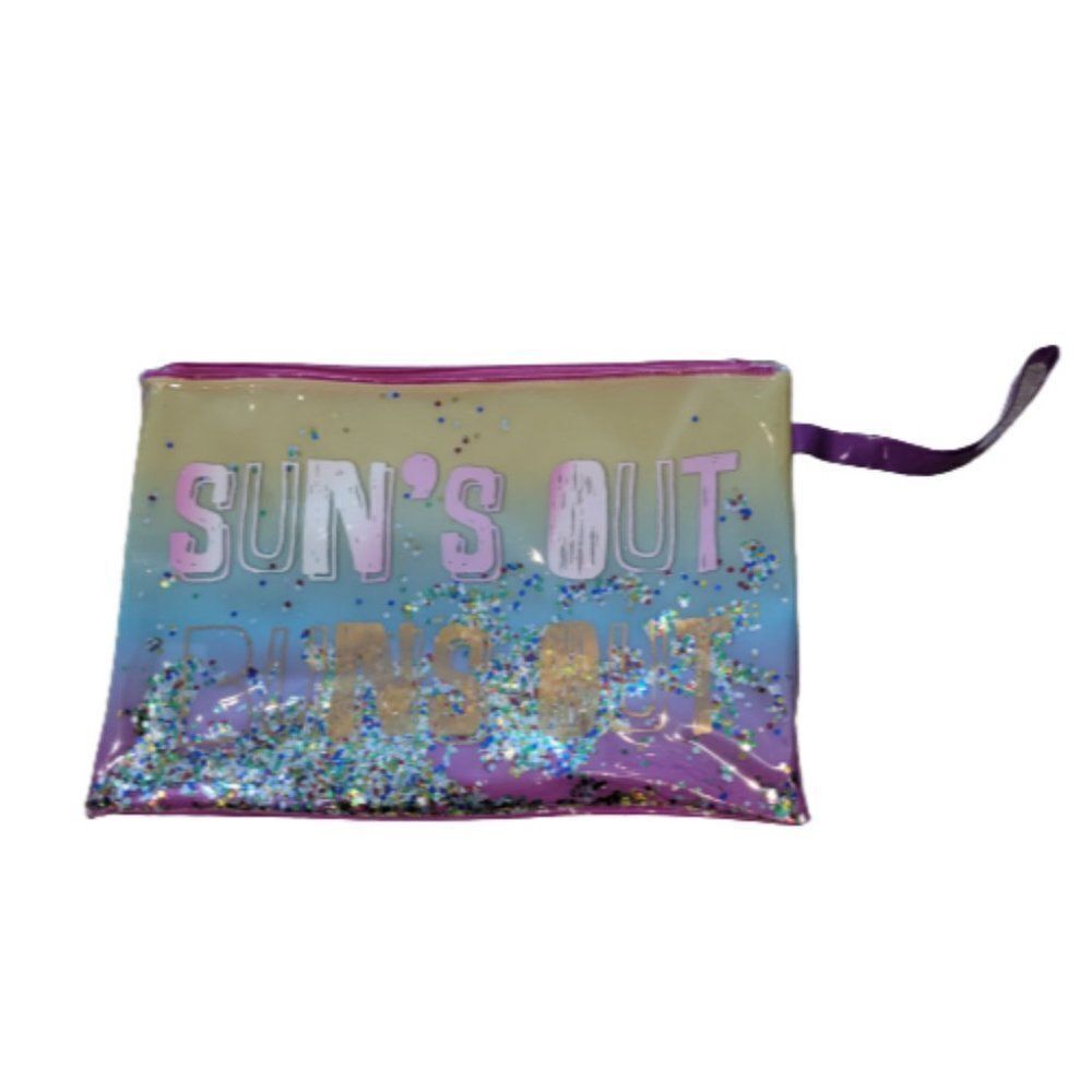 Sun's Out Buns Out Love Pencil Pouch with Multi-Color Glitter Confetti A…